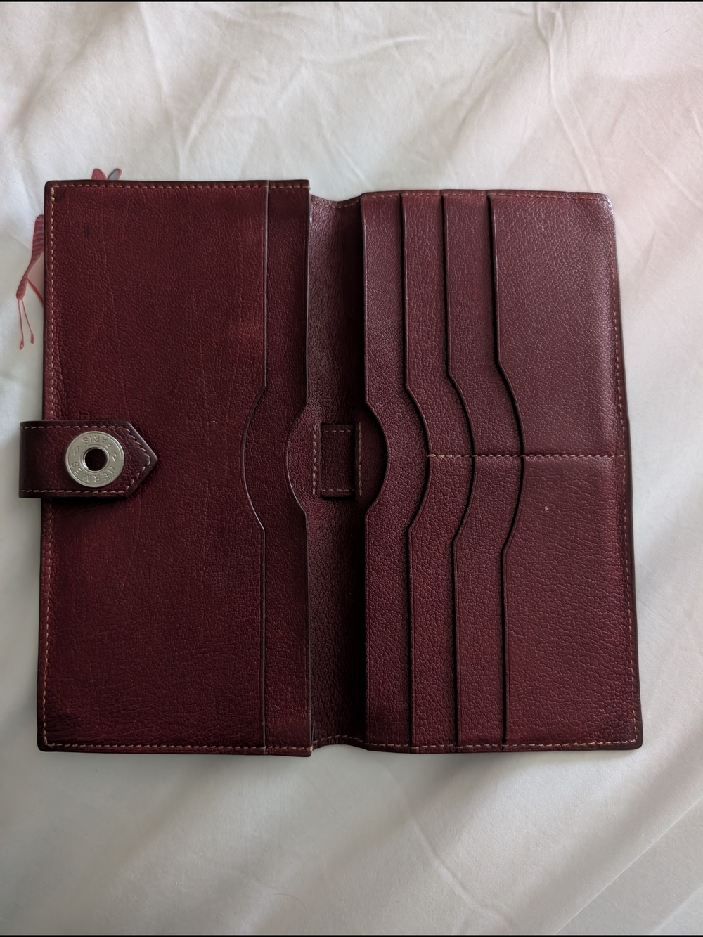 Hermes Burgundy Leather Card Wallet Organizer